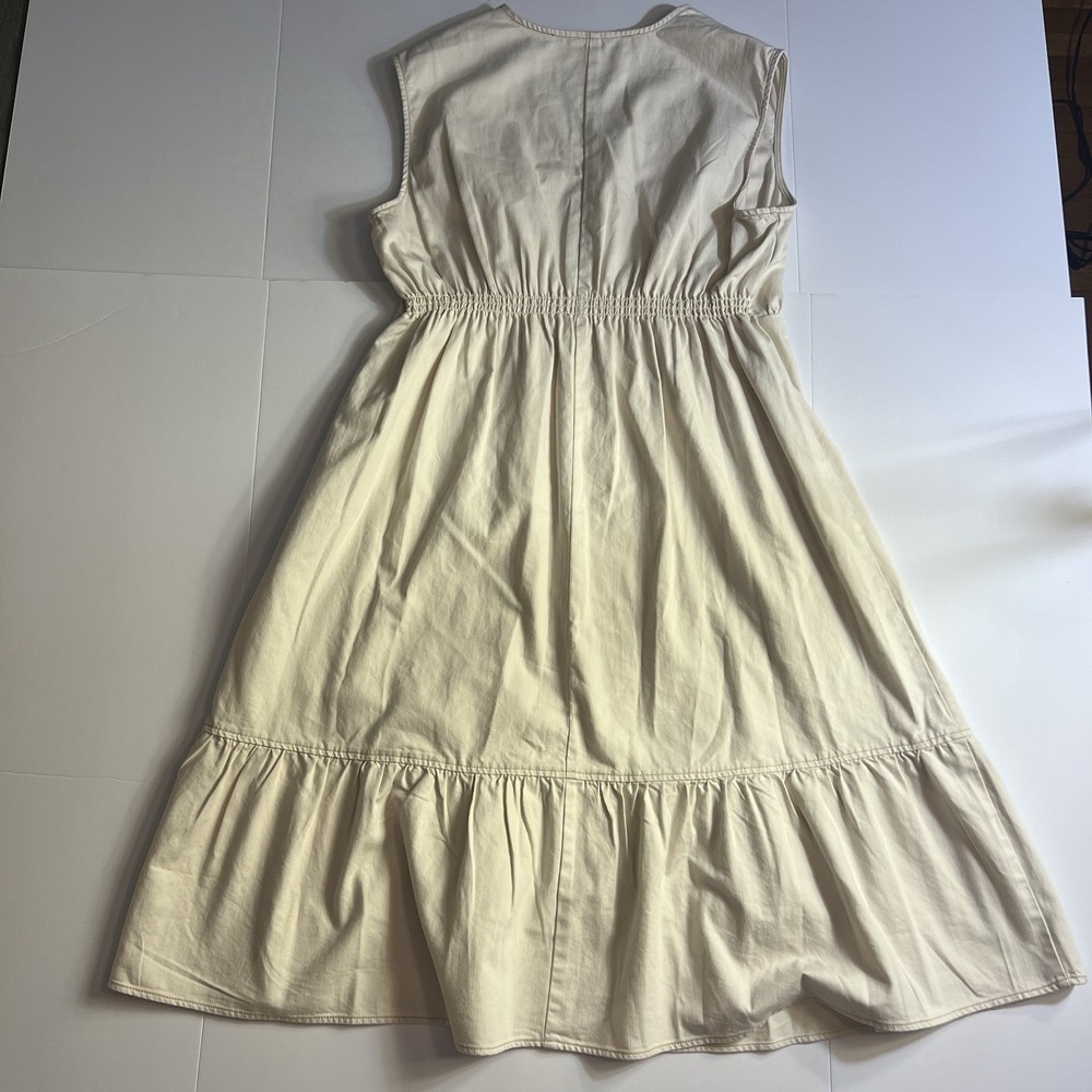 Time & Tru XL (16-18) Cream Cotton Blend VNeck Pleated Ruffle Pockets